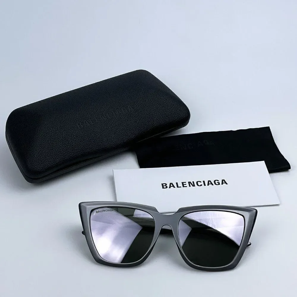 SALE! NEW Balenciaga BB0046S 006 Silver Gray Mirrored  Cat Eye Women Sunglasses